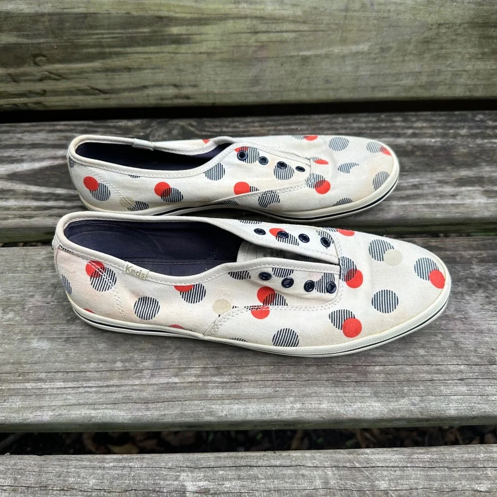 Kate Spade x Keds Polka Dot Canvas Sneakers Casual‎ Cream Orange Blue Size 8